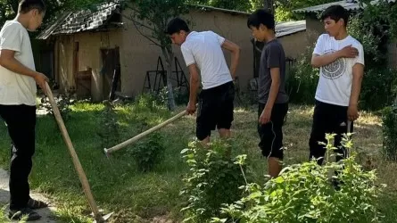 В Туркестанской области на неделе "Өнегелі ұрпақ" во дворе у ветерана прошел субботник