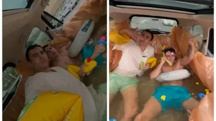 Көлігін бассейнге айналдырған блогерлер жазаланбақ