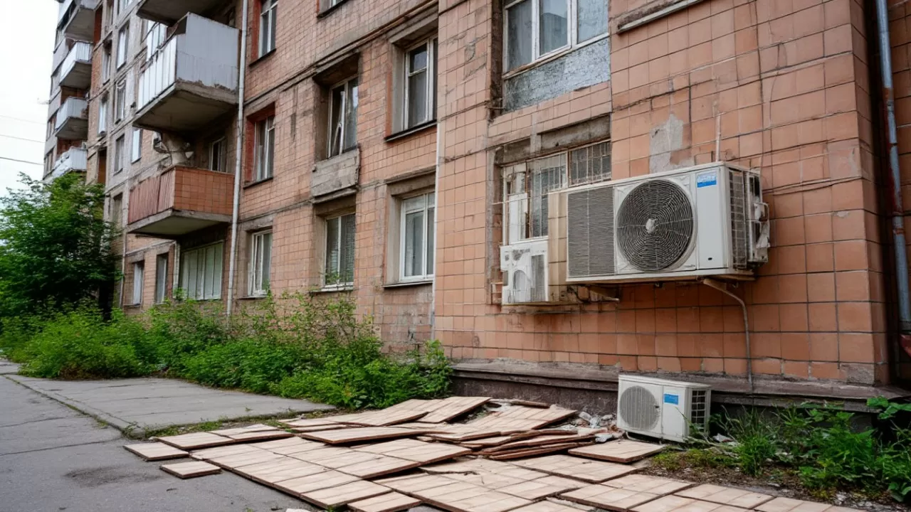 ЧП в Астане: с девятиэтажки рухнула облицовка и кондиционер, есть пострадавшие