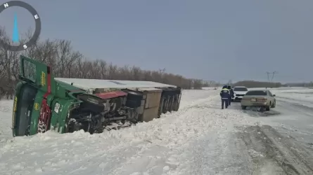 Солтүстік Қазақстанда 20 тонна ет артылған шетелдік фура аударылып қалды