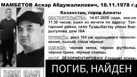 Алматыда мешіттен шығып із-түссіз жоғалған ер адам өлі табылды