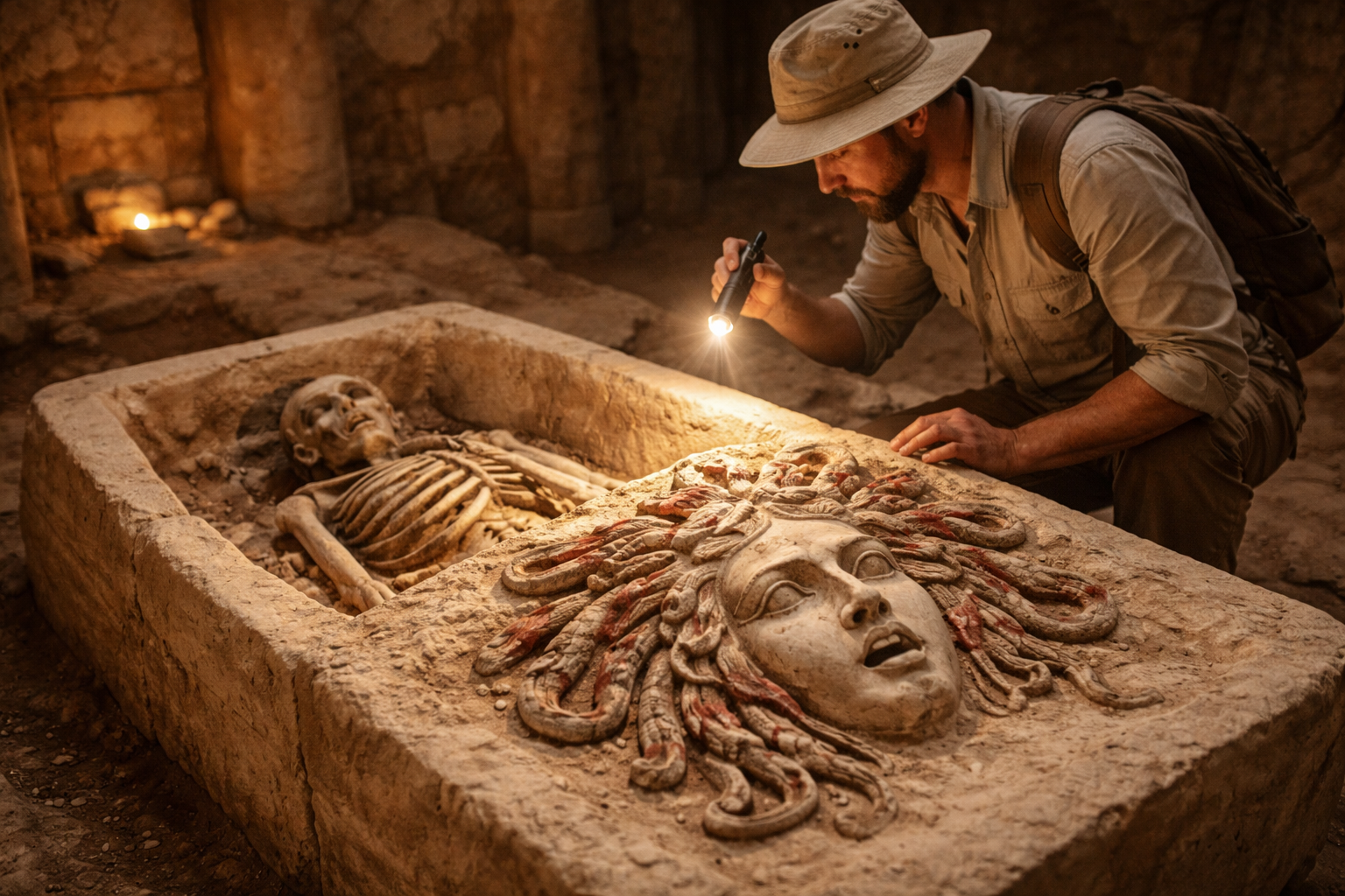 В Египте нашли маску Медузы в древней гробнице 