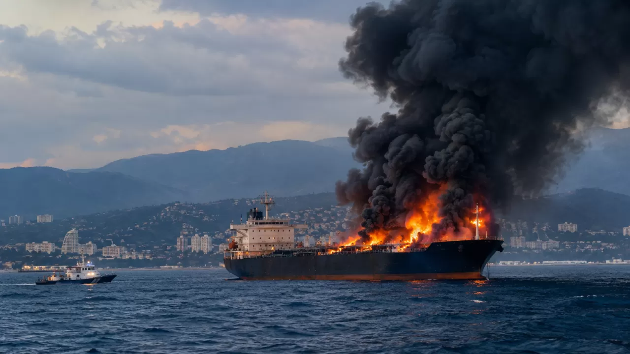 В Черном море загорелся танкер "теневого флота": пляжи закрыли
