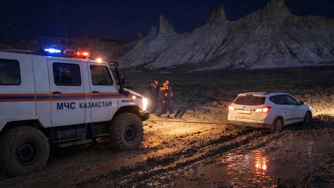 Туристы застряли в грязи в горах Мангистау 