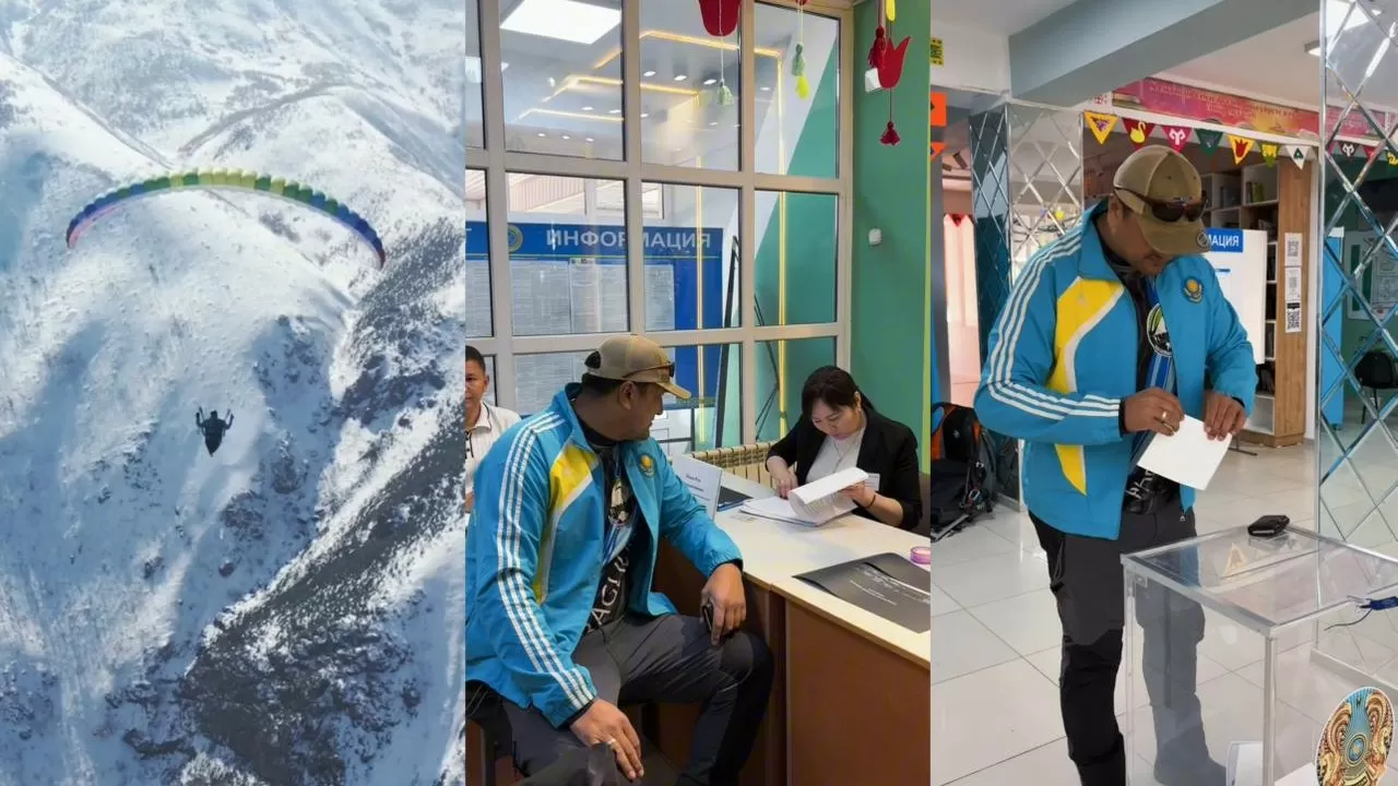 Прилетел голосовать: парапланерист с флагом Казахстана эффектно присоединился к референдуму