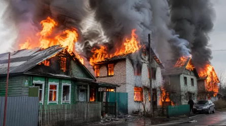 Сразу три частных дома уничтожил пожар при сильном ветре в Усть-Каменогорске
