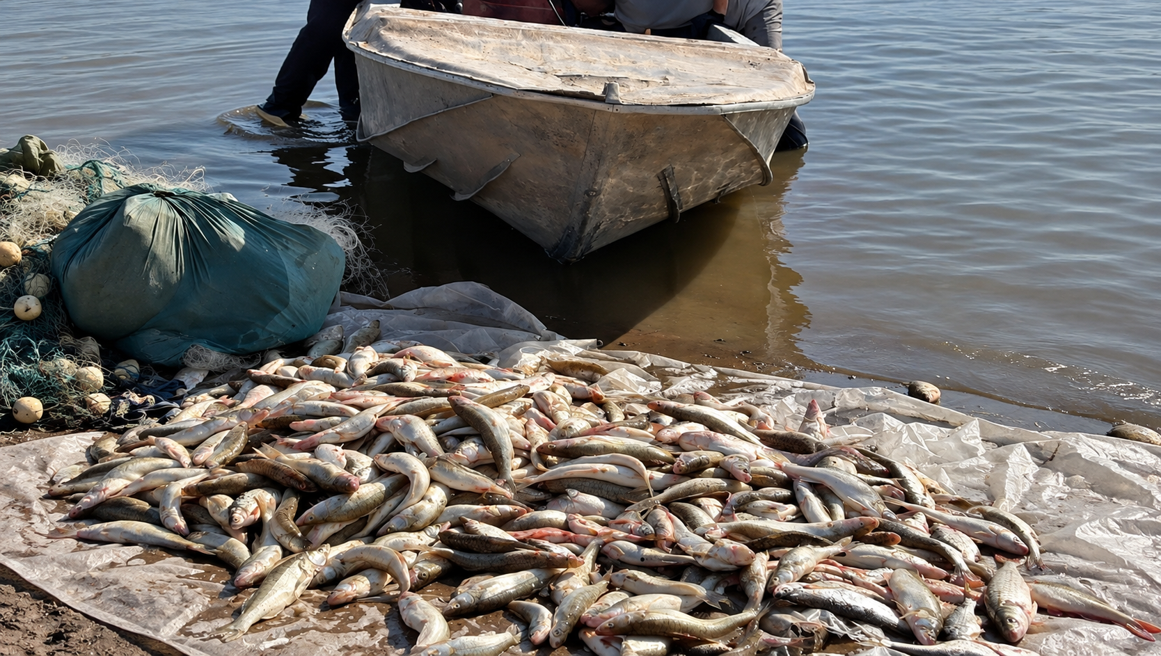 Переполненную лодку задержали полицейские на Шардаринском водохранилище 
