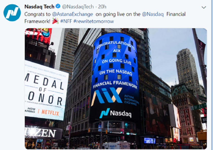 Nasdaq АХҚО биржасын сауда-саттықтың іске қосылуымен құттықтады