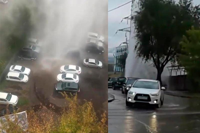ЧП в Алматы: трубопровод прорвало по проспекту Райымбека   