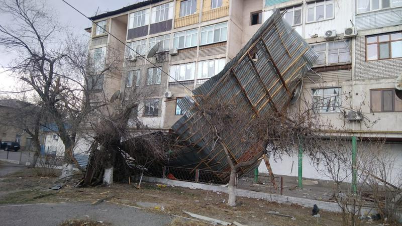 Таразда қатты желден үйдің шатыры ұшып, ағаштар құлады 